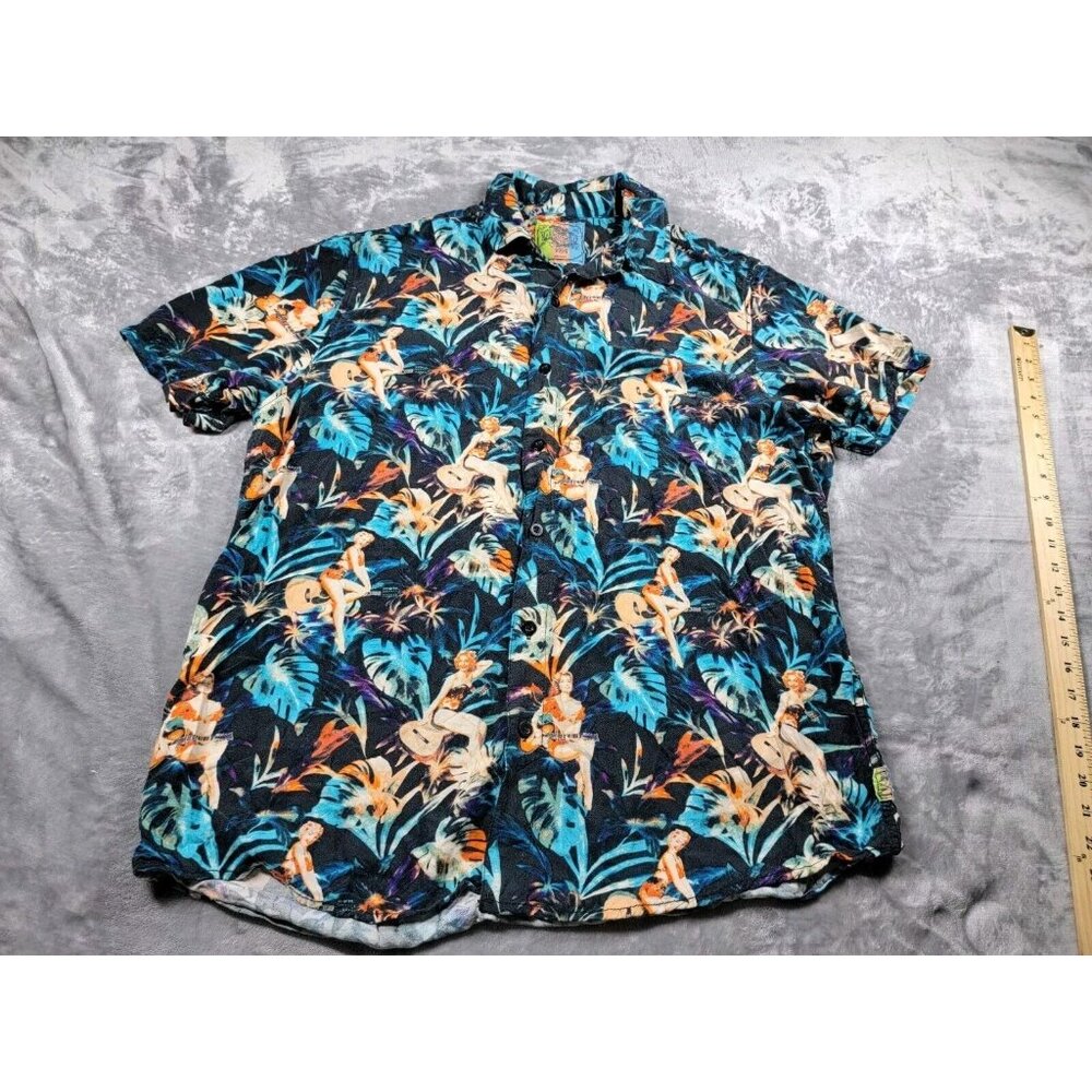 Margaritaville Shirt Mens Size XL Short Sleeve Button Front Pin Up Print‎ RAYON